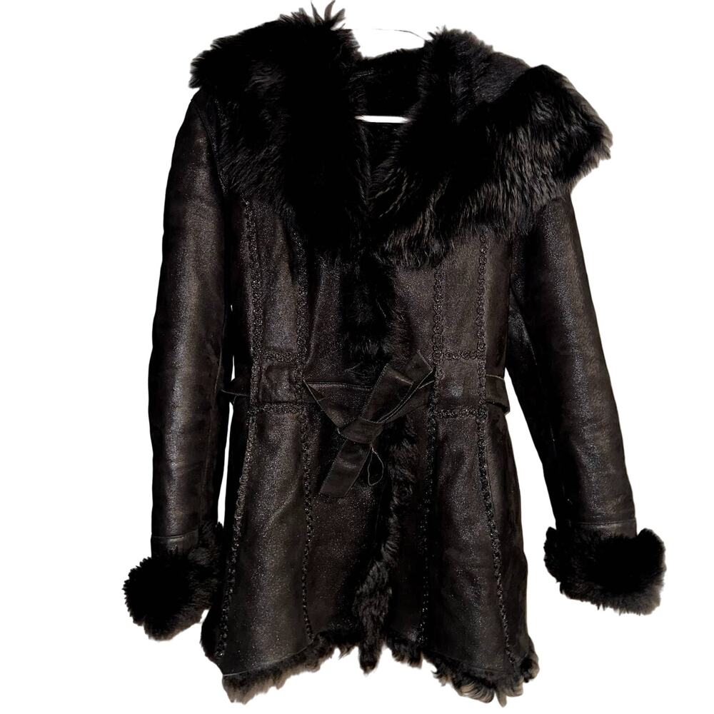 Atlantis Exclusive Black Lambskin Fur Leather Coat - Picture 1 of 7